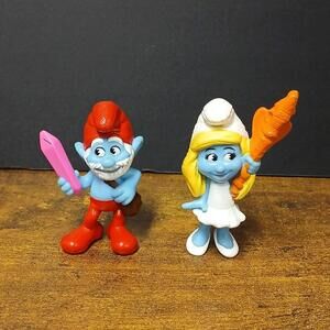 Smurf Toy Figure Lot, Papa & Smurfette, Peyo 2013, McDonalds